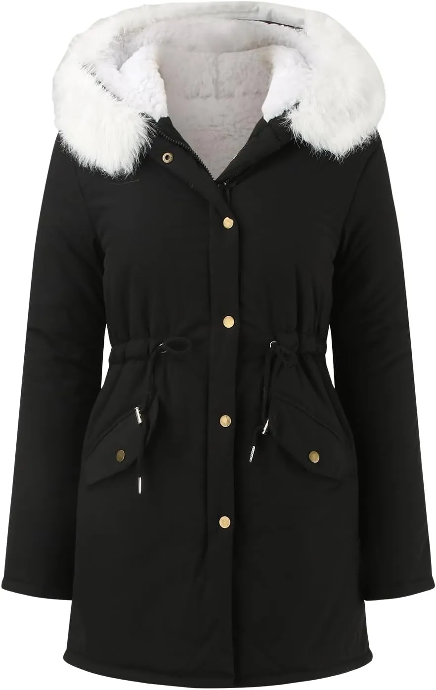 Women's winter casual fashion long sleeve windproof warm coat with chinstrap pocket and extra fleece