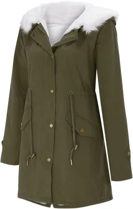 Women's winter casual fashion long sleeve windproof warm coat with chinstrap pocket and extra fleece