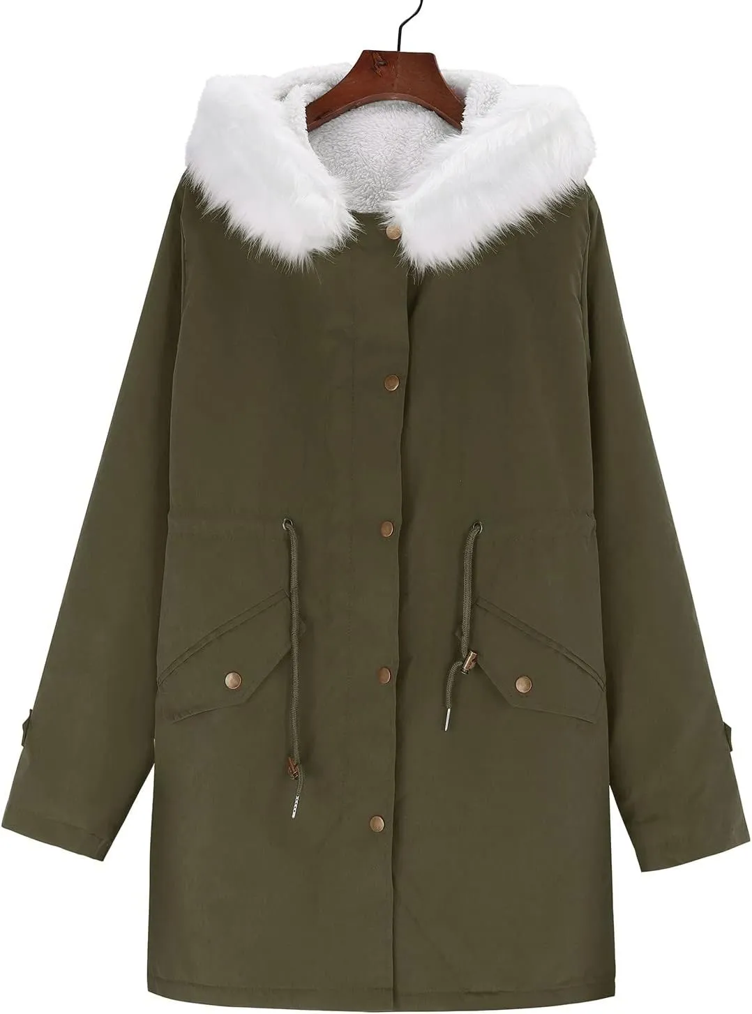 Women's winter casual fashion long sleeve windproof warm coat with chinstrap pocket and extra fleece