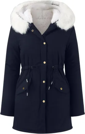 Women's winter casual fashion long sleeve windproof warm coat with chinstrap pocket and extra fleece