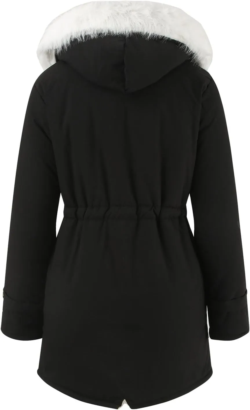 Women's winter casual fashion long sleeve windproof warm coat with chinstrap pocket and extra fleece