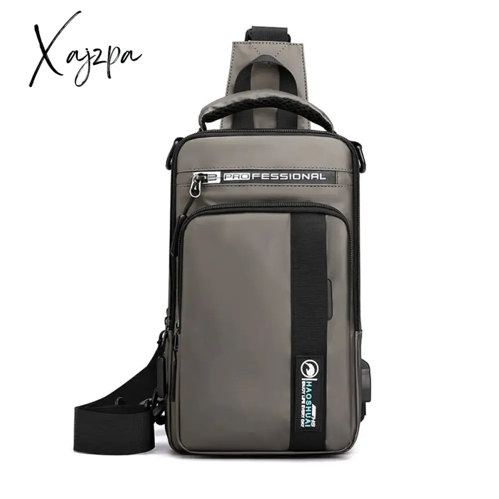 Xajzpa - High Quality Nylon Chest Bags USB Charging Male Cross Body Military Multi-Layer Men Rucksack Sling Bag One Shoulder Backpack