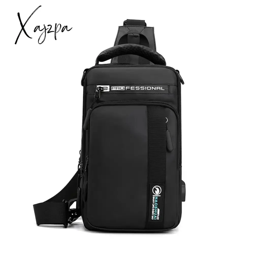 Xajzpa - High Quality Nylon Chest Bags USB Charging Male Cross Body Military Multi-Layer Men Rucksack Sling Bag One Shoulder Backpack