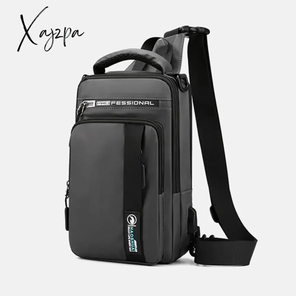 Xajzpa - High Quality Nylon Chest Bags USB Charging Male Cross Body Military Multi-Layer Men Rucksack Sling Bag One Shoulder Backpack
