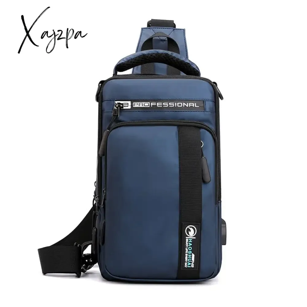 Xajzpa - High Quality Nylon Chest Bags USB Charging Male Cross Body Military Multi-Layer Men Rucksack Sling Bag One Shoulder Backpack