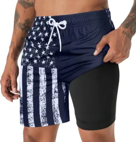 zeetoo Mens Swim Trunks with Compression Liner 5.5" Inseam Quick Dry Swim Shorts