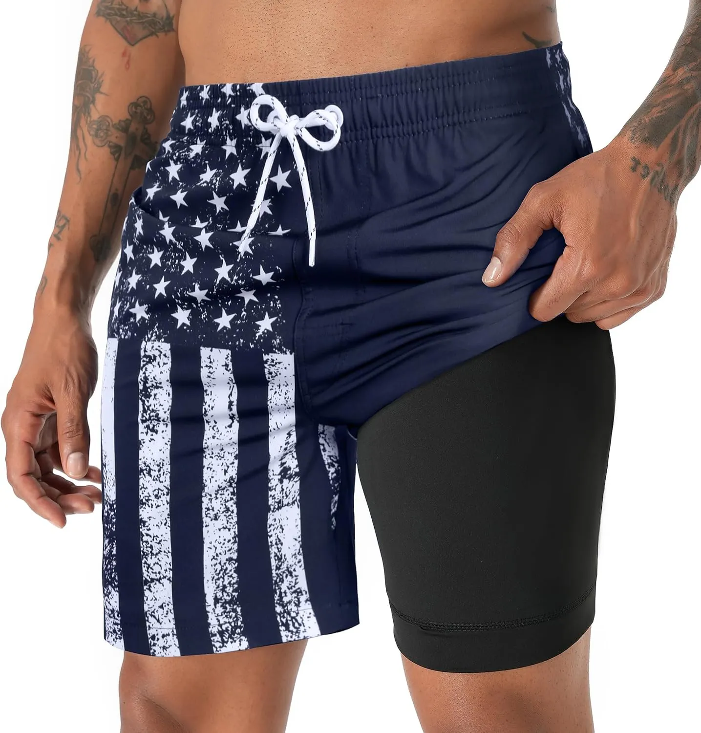 zeetoo Mens Swim Trunks with Compression Liner 5.5" Inseam Quick Dry Swim Shorts