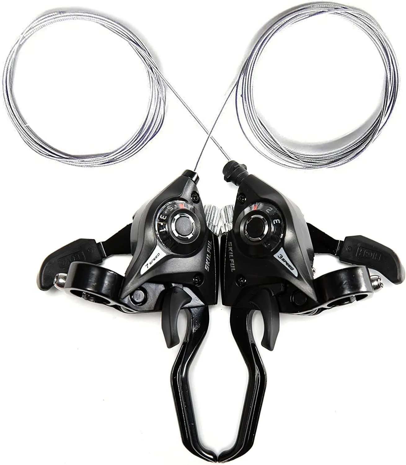 ZUKKA Bicycle Shifter 21 Speed Bicycle Brake Levers Shifter Lever 3 x 7 Speed with Gear Indicator and V Brake Cable Left and Right Shifter Mountain Bike Kids Bike Tricycle Shifter with Grips(Pair)